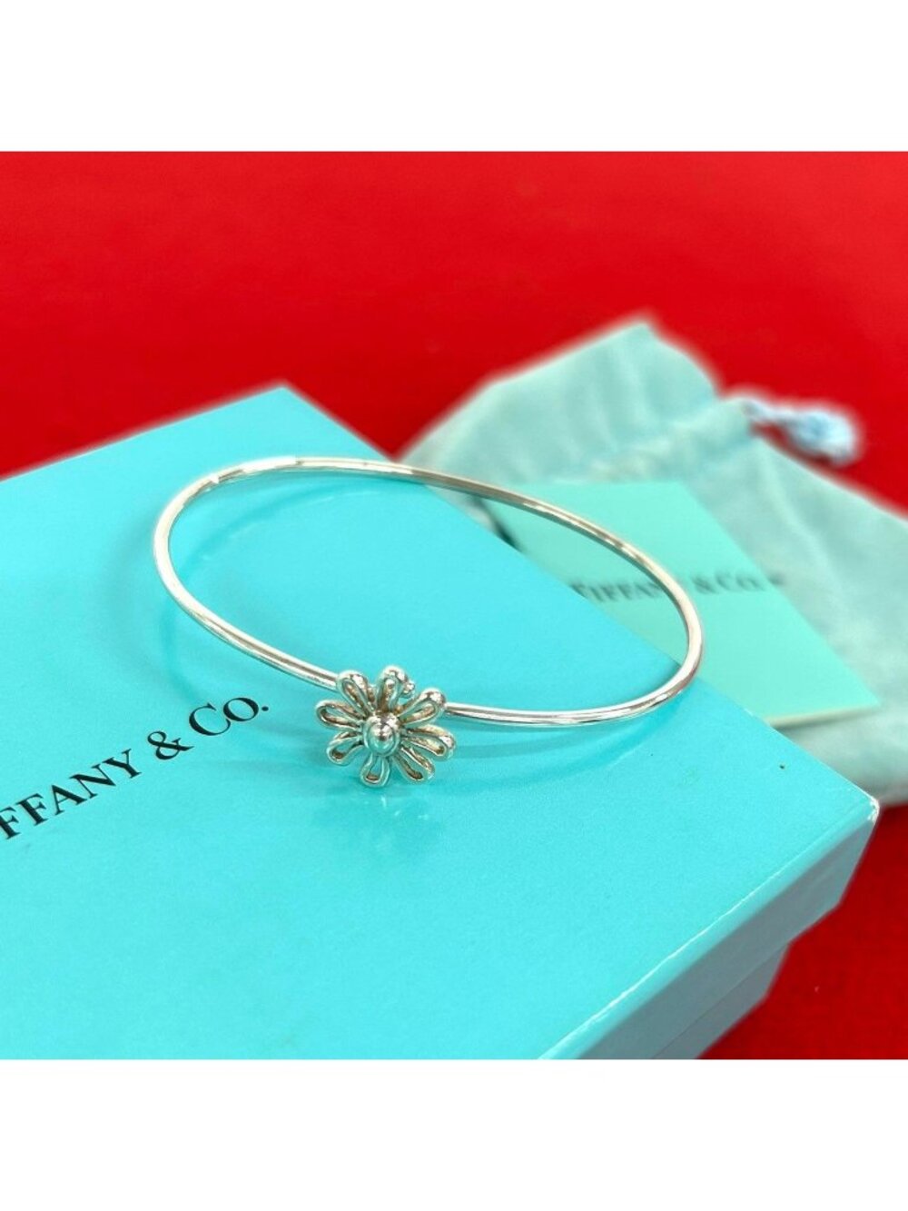 Tiffany & Co Daisy Motif 925 Sterling Silver Bracelet Bangle